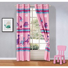 Luxury Home Collection 2 Panel Kids Window Curtain Set with Grommets Girls/Teens Dinosaurs Pink Purple White Turquoise