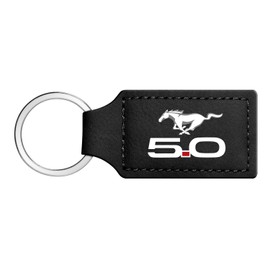 iPick Image Compatible with Ford Mustang GT 5.0 Rectangular Black Leatherette Key Chain