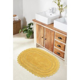 Better Trends Lilly Crochet 20x32 Oval Bathroom Rug & Reversible Bathroom Rugs, Bath mats for Bathroom, Luxurious 100% Cotton Bath Rug & Water Absorbent Bathroom Mat- Yellow Bath Matt