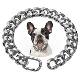 WOOFUU 19MM Heavy Duty Thick Cuban Link Dog Collar,Silver Dog Chain Collar for Small Dogs - 16 Inches Length Dog Necklace Collar