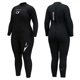 Owntop Plus Size Wetsuit Men Women, 3/2mm Neoprene Back Zip Wetsuit, Full Body Thermal Wet Suit Diving Suit for Cold Water Diving Surfing, Women Black 4XL