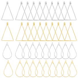 TOAOB 40pcs Silver Tone and Gold Tone 48x32mm Teardrop and 44x23mm Triangle Beading Hoop Earring Finding Component for Earring Making