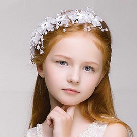 Bufenia Princess Flower Crystal Headdress Wedding Babies Breath Headband Silver Pearl Flower Girl Bridal Crystal Headpiece for Women and Girls (Style 3)