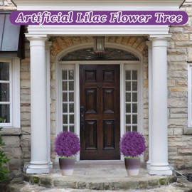 Sunnyglade 25.5" Set of 2 Artificial Lilac Flowers Tree, Faux Lilac Shrub Bushes with Ground Spike, UV Resistant Fake Delphinium Antirrhinum for Indoor, Garden, Yard, Porch, Patio Decor (Rose)