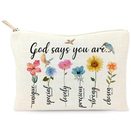 Christian Gifts for Women God Says You Are Cosmetic Bags Storage Bags Faith Based Gifts Bible Verse Gifts Positively Encourage Gifts for Christian Women Bible Verse Flower Bird Makeup Bag