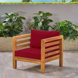 Summsun Outdoor Chair Cushions for Patio Furniture with Waterproof Detachable Cover, Deep Seat Couch Cushion Replacement and Backrest Pillow Set for Sectional Sofa, 25.6 x 25.6 Inch, Red