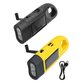 Wind Up Solar Torch 2 Pack, Multi Power Emergency LED Hand Torch With Hand Crank Solar And USB Charging, Outdoor Camping Survival Lighting Tool For Hiking Power Outage Use, ABS Case Green Khaki