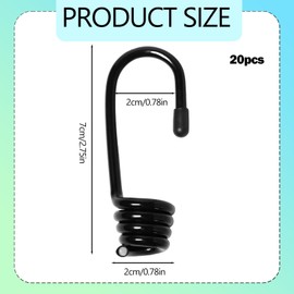 20PCS Plastic Coated Bungee Cord Hooks Spiral Shock Cord Hook Wire Bungee Hooks End for Elastic Rope Strapping Tap Camping Tarps Covers Boating Outdoor (Without Bungee Cords)