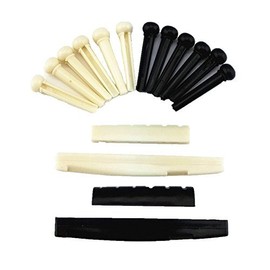 yueton Pack of 2 Sets Black and White Plastic Bridge Pins & Saddle & Nut Replacement Parts for Acoustic Guitar
