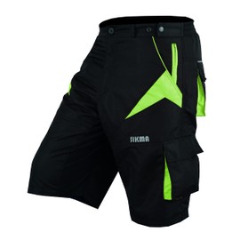 MTB Shorts Off Road Cycling Shorts Detachable Padded Liner (Black/Green, XX-Large)