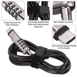 EBTOOLS - Bloqueo de cable de seguridad para computadora, 4 contraseñas digitales, bloqueo de cable antirrobo, para portátil/otros dispositivos
