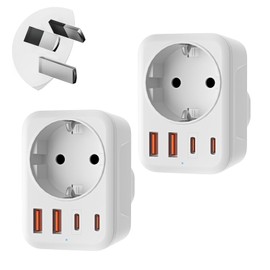 Denlane Adapter Australia 2 Pack, 5 in 1 Travel Adapter Australia with 1 AC & 2 USB-C & 2 USB-A (3.4A), Adapter China New Zealand Germany Plug, Adapter Argentina Fiji, Travel Plug Type I