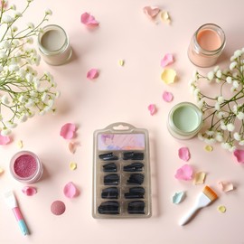 Black French Gel Nail Tips, 100 Pcs French Tip Press on Nails, Fake Nails for Nail Art DIY,Tips False Nails and Accessories