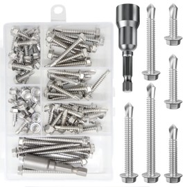 Wensilon (75Pcs) Hexagon Head self-Drilling Screws kit for Sheet Metal 410 Stainless Steel - 410 Stainless Steel is Slightly Magnetic