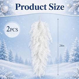2 Pcs White Christmas Pine Door Swag, 28'' Artificial Cedar Teardrop Swag