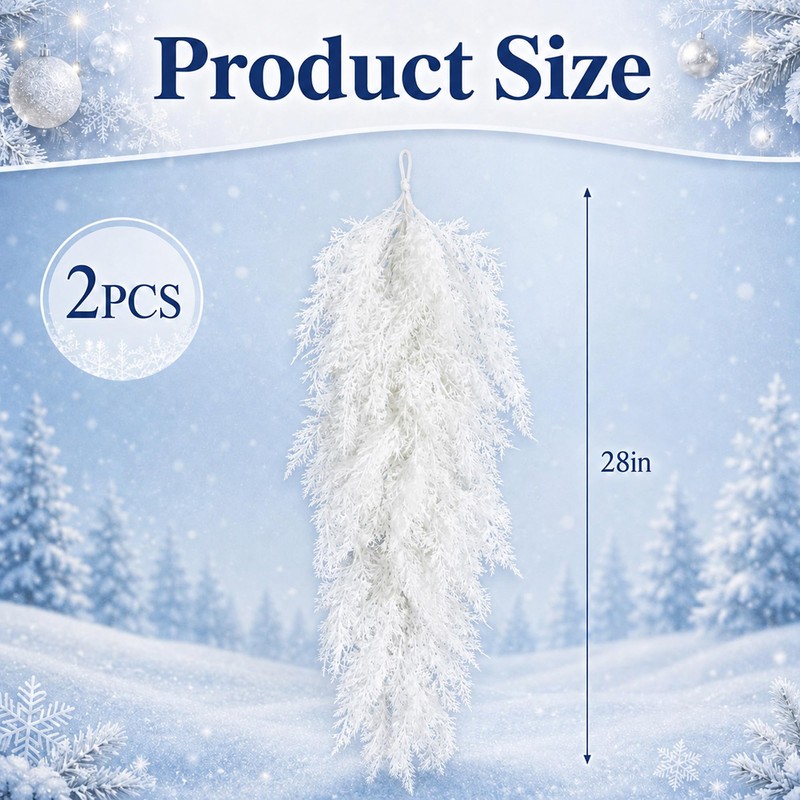 2 Pcs White Christmas Pine Door Swag, 28'' Artificial Cedar