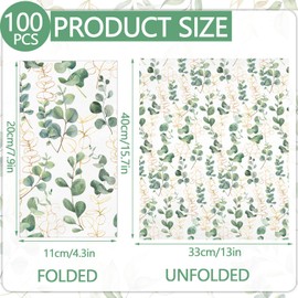 100PCS Greenery Paper Napkins 3 Ply Disposable Hand Towels for Bathroom Green Eucalyptus Leaf Guest Napkins Decorative Dinner Napkins for Wedding Birthday Bridal Baby Shower Spring Party