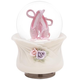 Mini Ballet Shoes Snow Globe, Handcrafted Ceramic Ornament with Colorful Glitter, Wind-Up Music Box Featuring The Sleeping Beauty, Ideal for Ballet Lovers and Collectors