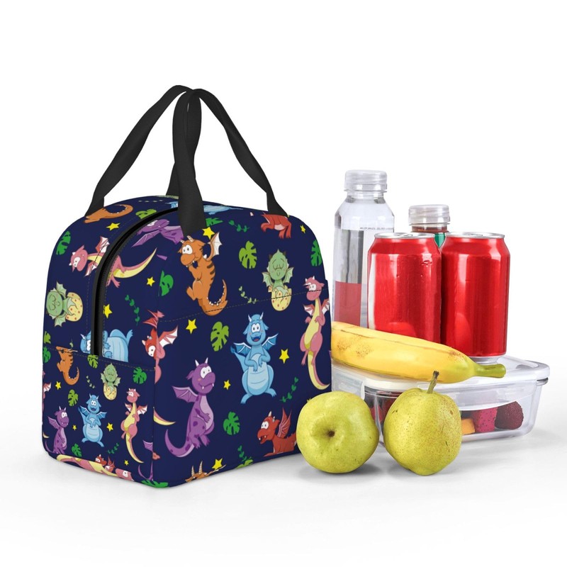 Zminciu Cute Dinosaur Lunch Bag Reusable Zipper Closure Leakproof Insulated