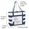 DALIX Premium Beach Bags Striped Navy Blue Zippered Tote Bag