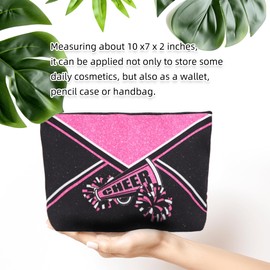 Batorkpl Cheer Makeup Bag Cheerleader Cosmetic Bag Cheerleader Gifts Cheerleading Gift for Women Her Cheer Team 6Pcs (Pink)