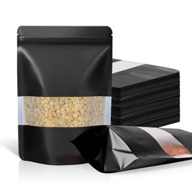 Bolsas de Papel Kraft de 100 Piezas, Bolsas Pouch con Ventana y Cierre Hermético de Cremallera, Bolsas Resellables para Dulces, Accesorios, Aperitivos, Joyería y Más, 10x15cm (Negro)