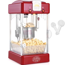VEVOR Popcorn Maker, 300W Popcorn Popper Machine, 2.5 Oz Kettle Makes 4 QT per Batch, Tabletop Popcorn Maker with PP Door, Includes 2 Scoops and Tray, Movie Theater Style, Red