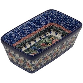 Polmedia Polish Pottery 6-inch Stoneware Rectangular Baker H8363G Hand Painted from Ceramika Artystyczna in Boleslawiec Poland. Shape S462A(238) Pattern P7143A(U4599) Unikat