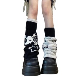 Cute Skull Print Leg Warmers for Women Girls Slouchy Reversible Leg Warmer Knit Boot Socks