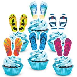 48pcs Beach Slippers 6 Shape Cupcake Toppers - Summer Hawaii Cupcake Toppers