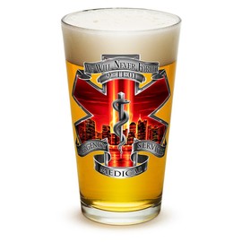 Erazor Bits EMS EMT Emergency Medical Services - 911 Tribute - Classic Premium Beer Pint Glasses 16 Ounce - Single - Highball Cocktail Mixing Glass - Perfect for Cold Beverages - With Logo