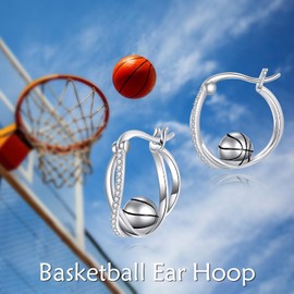 POPLYKE Basketball / Football Earrings for Women Sterling Silver Hoop Earrings Sports Jewellery Gift for Women, Sterling Silver, No Gemstone