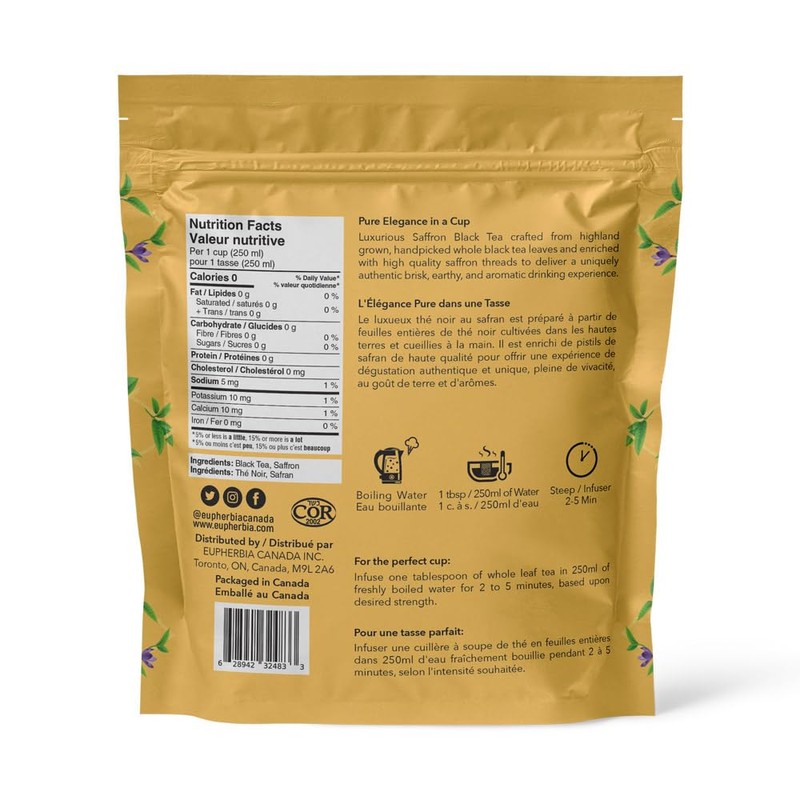 Eupherbia Eupherbia Saffron Black Tea, Handpicked, Highland Grown Whole Leaf