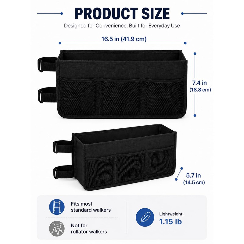 wigmoa Walker Organizer Bag with Cup Holder for Folding Walkers,