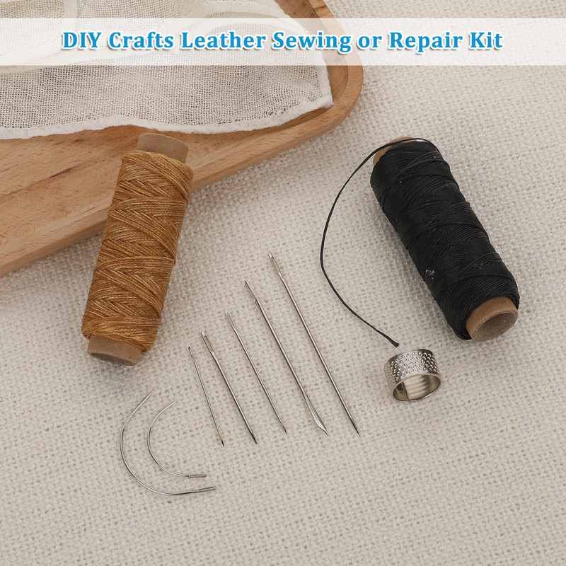 Giantree Leather Yarn Leather Needle, 2 Roll Wax Thread with
