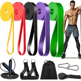 AMIARYA 12pcs Bandas de Resistencia,Bandas de Resistencia de Látex Natural,con Cuerda de Saltar, 2 Hebillas de Escalada,Tope de Puerta y 2 Asas Cortas,para Ejercicio Corporal Total, Pilates y YOG