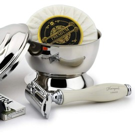 Men's Wet Razor Set - DE Safety Razor, Synthetic Brush, Stand, Bowl & Soap - Classic Care Handmade in the UK - Complete and Ready to Use