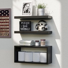 RICHER HOUSE Black Floating Shelves Set of 3, Modern Bathroom Shelves Wall Mounted Shelves for Wall Decor, Over Toilet Black Wall Shelves for Bathroom Bedroom, Living Room, Kitchen