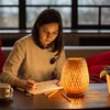 Schindora Handmade Boho Bamboo Small Table Lamp Willow Woven Desk