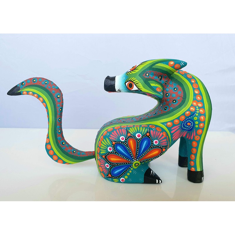 ALKIMIA INC Mexican Alebrije Seated Coyote Wood Carving Handcrafted Sculpture