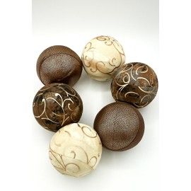 Brown Cream Copper Bronze Harvest Fall Fabric Wrapped Balls - Bowl Filler Autumn Decor Set of 6