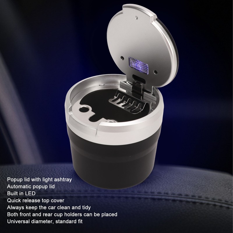 Portable Car Ashtray Mini Silver Edge Fire Prevention Smokeless Auto
