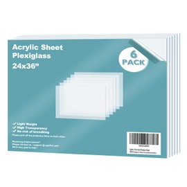 Egofine Egofine Plexiglass Sheets Acrylic Sheets 6 Pack of 24x36 0.04 Thick Clear Plastic Cast Transparent Plexi Glass for Crafting Projects, Replacement Picture Frame Glass, DIY Display, Easy to Cut