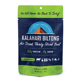 Lime Chili Kalahari Biltong, Air-Dried Thinly Sliced Beef, 2oz (Pack of 1), Sugar Free, Gluten Free, Keto & Paleo, High Protein Snack