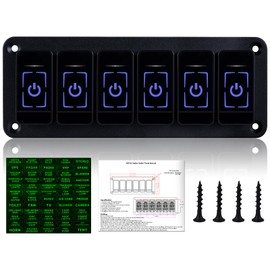 6 Gang Switch Panel,Smart Touch Button Waterproof Toggle Switch,Metal LED Light Control Panel for Marine Boat, Truck, RV, Car, Trailer, SUV,12V/24V DC Multi-Purpose Switch Panel with Bright LEDs