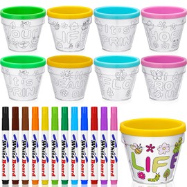 28 Pcs Spring Crafts for Kids 16 Spring DIY Flower Pots for Kids Paint Your Own Ornament Kit Kids DIY Craft Flower Pot 12 Colorful Markers, Decorate Your Own Flower Pot for Kids School Home Activity
