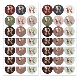 Mobiusea Creation Monogram Stickers | Gold Foil Letter R Initial Envelope Seals | 9 Chic Color Assortments | 1.4-Inch Wedding Monogram Stickers | 90 Pcs Floral Envelope Sticker Seals