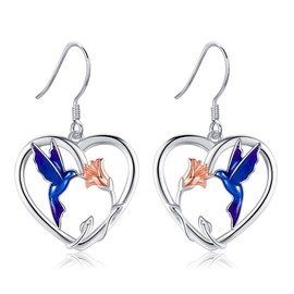 VENACOLY Cute Hummingbird Earrings for Women 925 Sterling Silver Bird Heart Earring Earring Jewellery Gift for Women, Sterling Silver, No Gemstone