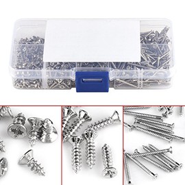 M2 tornillos autotaladrantes roscachapas madera de cabeza plana cruzada,Kit de surtido tornillos de Acero al carbono niquelado.4mm 5mm 6mm 8mm 10mm 12mm 16mm 20mm