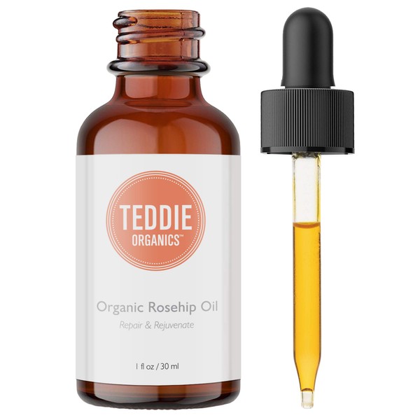 Teddie Organics Rosehip Seed Oil for Face and Skin 1oz, Pure Rose Hip Oil Natural Anti Aging Moisturizer and Acne Scar Treatment, Works as Gua Sha and Facial Oil